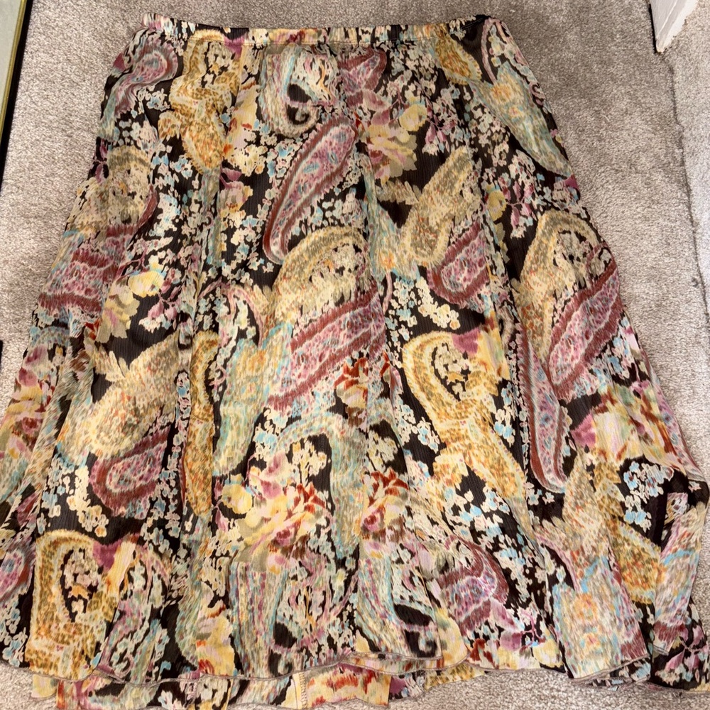 Christopher & Banks Pink Brown Midi A-Line Skirt